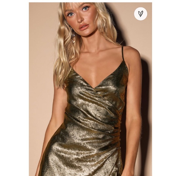 NWT J.O.A. Gold Metallic Wrap Dress - Picture 3 of 16